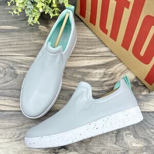 FITFLOP 9 Leather Rally Speckle Sole Slip On Trainers Skate Sneakers Soft Grey
